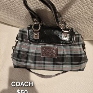 Coach Black and Gray Plaid Satchel